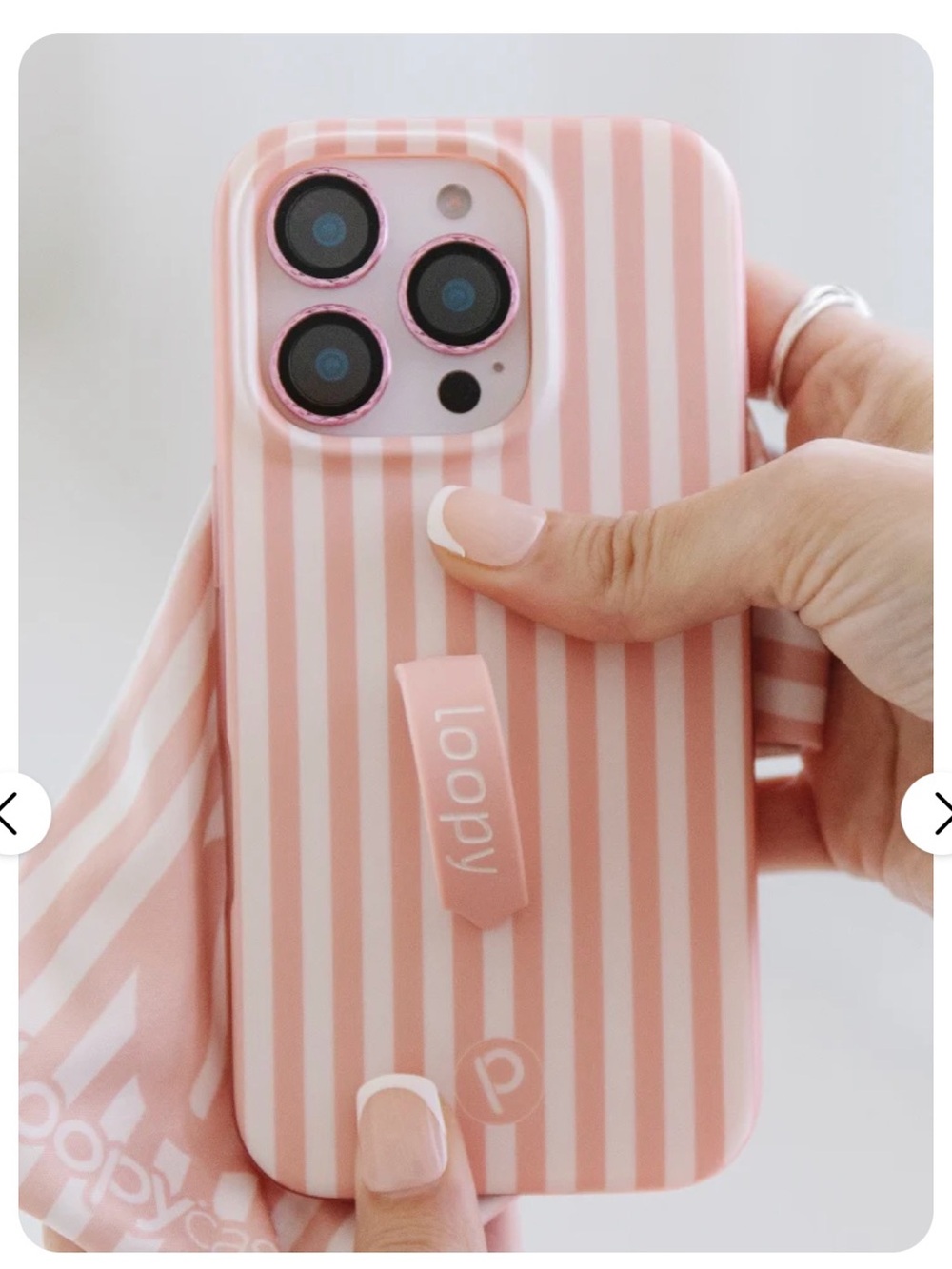 Loopy Case Pink & White Striped Phone Case with Grip Loop